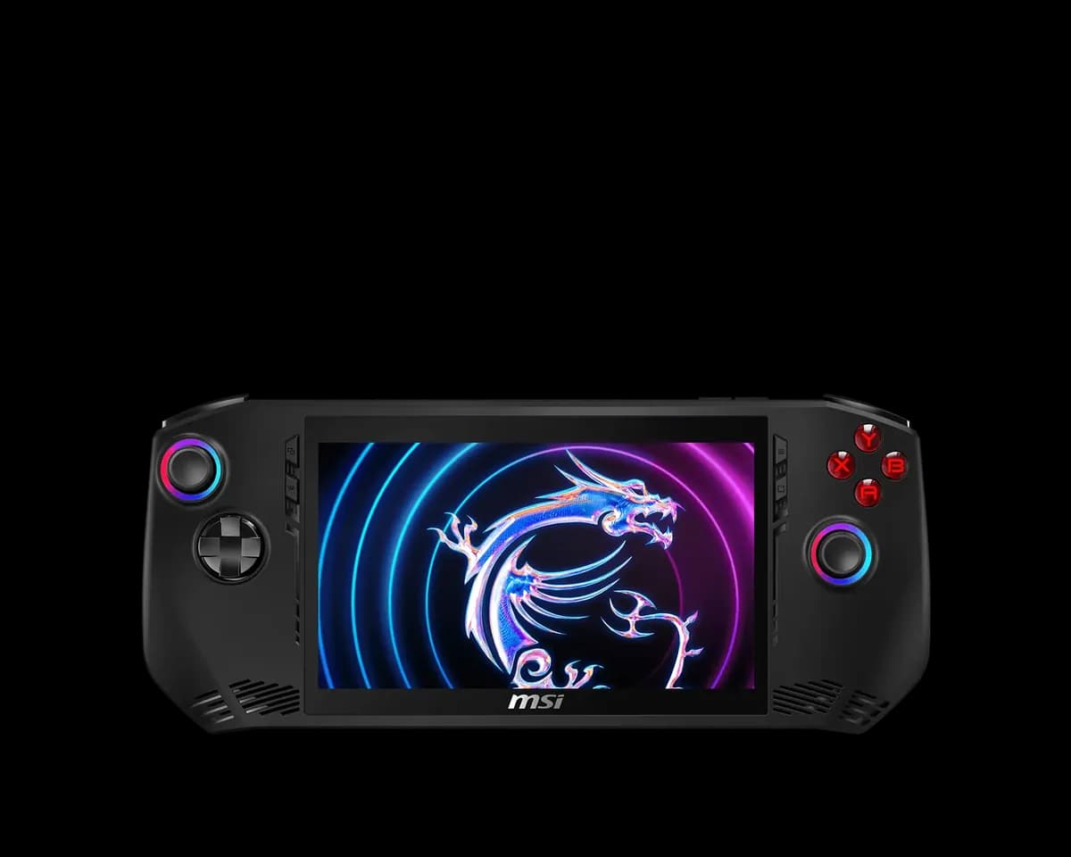 MSI Claw 8 AI+ - Front view showing 8.0-inch FHD+ 120Hz VRR display with Intel Lunar Lake architecture