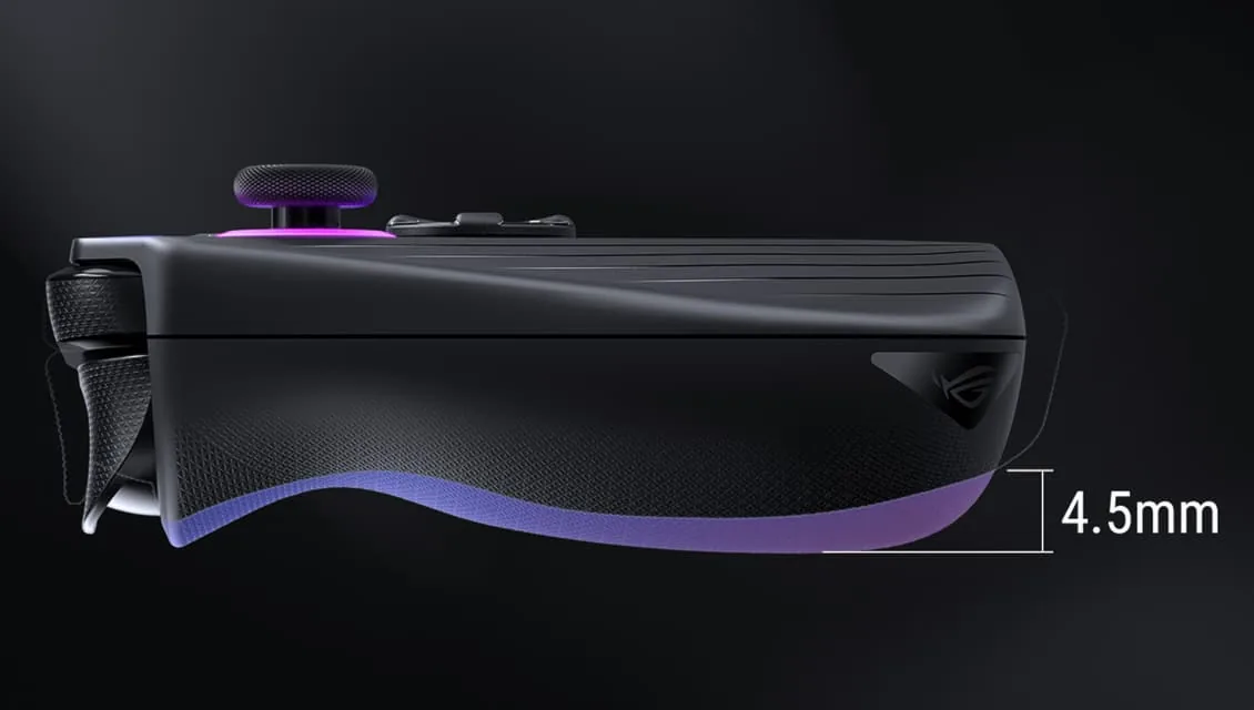 ASUS ROG Ally X - Angled front perspective showcasing redesigned deeper hand grips