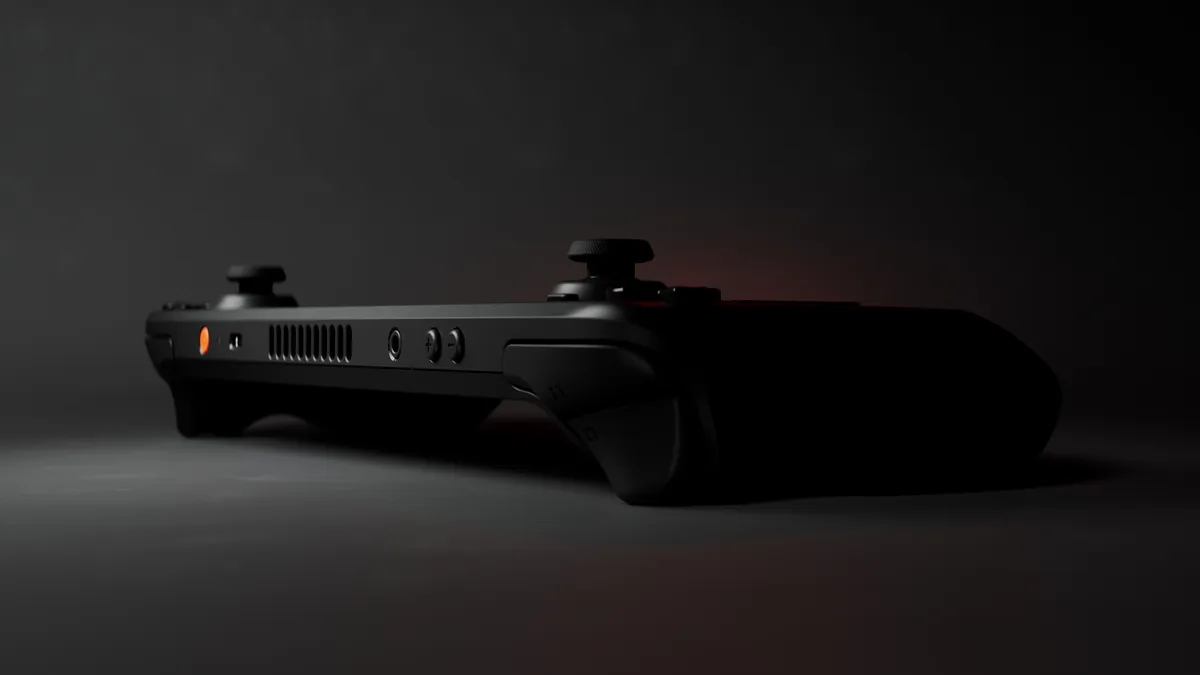 Valve Steam Deck OLED - Angled left corner view highlighting ergonomic grip and D-pad