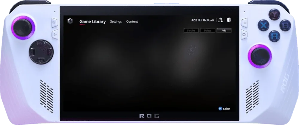 ASUS ROG Ally (2023) - Front view in signature white chassis with 7-inch FHD 120Hz display