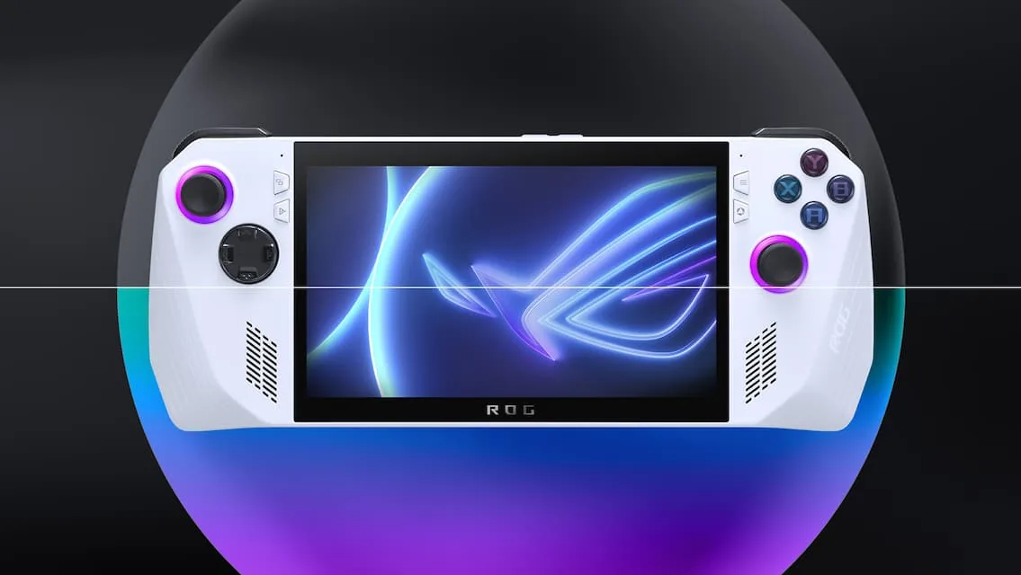 ASUS ROG Ally (2023) - Rear view showing dual macro back buttons and ROG slash intake vents